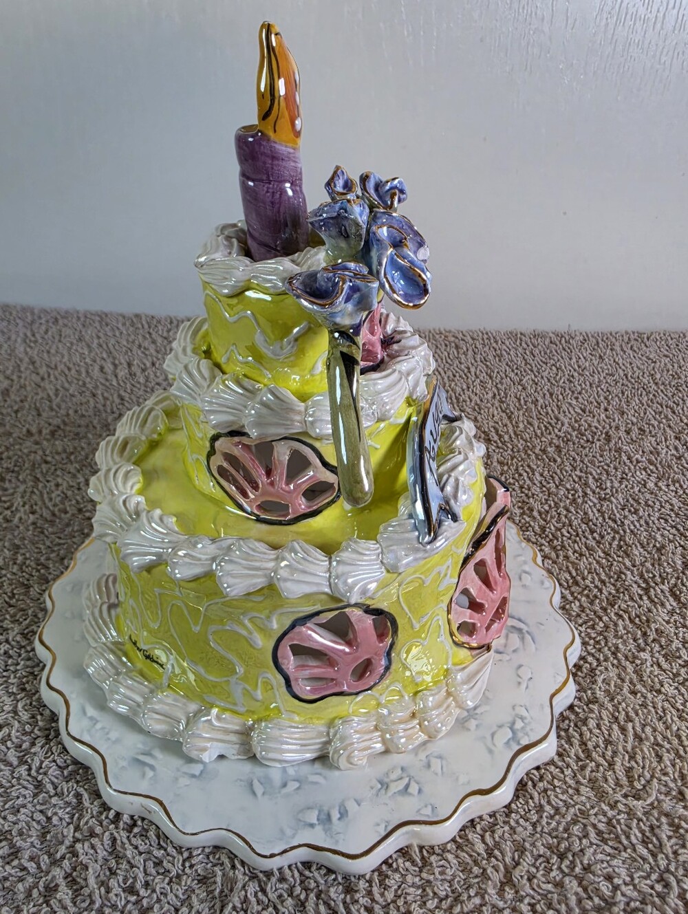 Blue Sky Ckayworks August Peridot Birthday Cake Tea Light Holder By H Goldminc - Picture 8 of 12